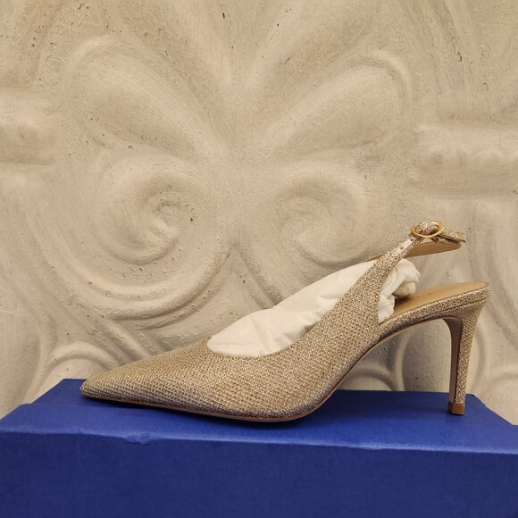 Stuart Weitzman "Power Gold Sling Back" Heels. NIB. Size EU 38/US 7.5 - Picture 7 of 15